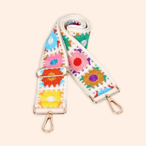 Image of Embroidery Flower Purse Strap Replacement Adjustable 2in Wide Crossbody Shoulder Strap for Handbags Women Crochet Bag Strap