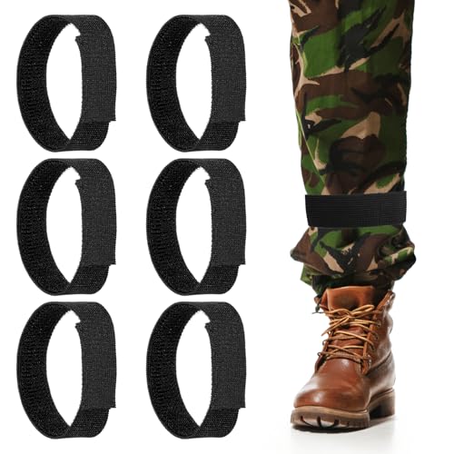 6 PCS Boot Ankle Straps, Black Elastic Boot Straps Self-Adhesive Boots Blousing Strap Adjustable Bicycle Pant Leg Strap for Boots Cycling Ankle Safety Band for Riding Hiking Fishing Hunting Climbing