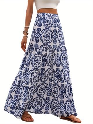 Boho Skirts for Women Summer Vintage Floral Printing High Waisted Long Skirt Maxi Skirts for Women 2025