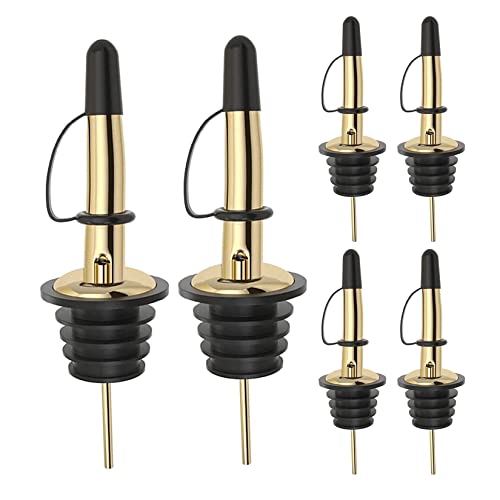 Image of Pafusen 6 Pack Liquor Bottle Pourers, Liquor Pour Spout for Liquor Bottles, Stainless Steel Olive oil Dispenser Spout, Alcohol Pourer Spouts Dust Caps Covers Fixed, Gold