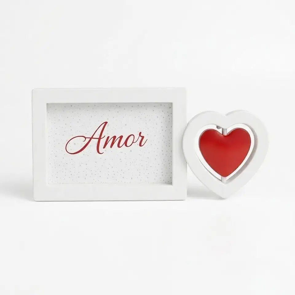 Porta Retrato de Mesa Coração Giratório Branco e Vermelho 10x15 Decoração com Amor para Presente de Namorados e Dia das Mães