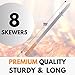GrillBee Premium Kabob Skewers 23 inch Long and 1 inch Wide Stainless Steel Flat Reusable Metal Skewers for Grilling BBQ - Making Brazilian Koobideh Chicken Kebab, 8pc Set with Bag