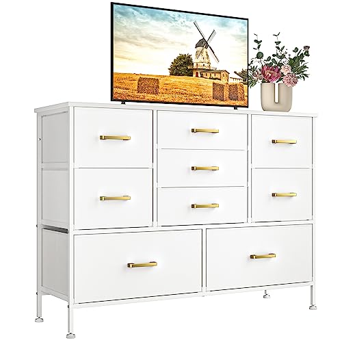 Comoda, 9 Cajones de Tela, Cómoda, Acero, MDF, para Dormitorio, Armario