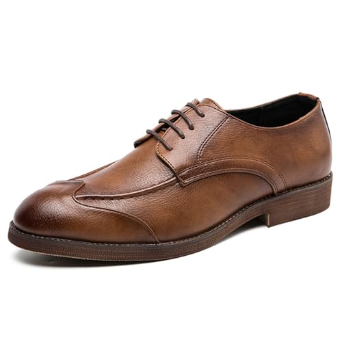HONGYISHI Men Fashion Classic Dress Shoes Comfortable Formal Work Walking Summer Lace Up Soft Sole Leather Tuxedo Derby Shoes Brown