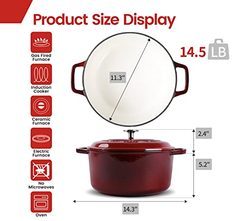 Edging Casting Enameled Cast Iron Dutch Oven With Lid, Enamel Dutch Oven Pot With Handles, Enamel Cast Iron Dutch Oven Cookware Braiser Pan For Soup, Meat, Bread, Baking (7.5 Quart, Wine Red) #TOP4