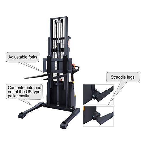 Xilin Full Electric Powered Stacker Material Lift with Straddle Legs 98\" Lifting Height with Adjustable Forks 2200lbs Capacity