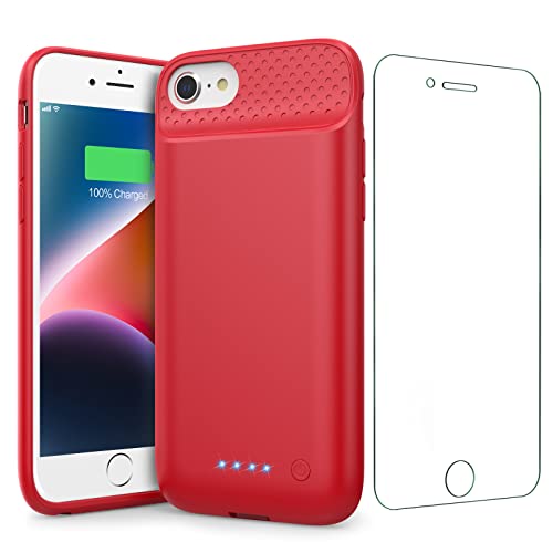 QTshine Battery Case for iPhone 8/7/6s/6/SE (2022/2020),[2025 Upgraded] 7000mAh Ultra-Slim Portable Extended Charger Cover for iPhone 8/7/6s/6/SE (2022/2020) Charging Case (4.7 Inch)-Red
