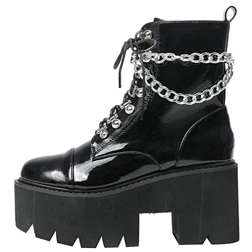 Image of Parisuit Womens Goth Patent Ankle Boots Platform Chunky Combat Boots