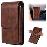 Leather Phone Holster with Strong Belt Clip and Magnetic Closure for iPhone 17/16/15/14/13/12 Pro Max, Galaxy S25/S24/S23/S22 Plus & FE, Cell Phone Belt Holder for Men Waist Bag Carrying Case, Brown