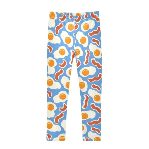 senya Girls Printed Leggings Yoga Pants Blue Scrambled Eggs and Bacon Pattern for Kids in 4t to 10 Years, 4T