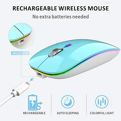Uiosmuph Led Wireless Silent Mouse, G12 Slim Rechargeable, 2.4G Portable Usb Optical Computer Mice With Usb Receiver And Type C Adapter (Blue) #TOP4