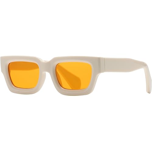 Breaksun Thick Rectangle Sunglasses for Women Men Fashion Chunky Square Sunnies 90s Retro Shades Small Face Sunglasses