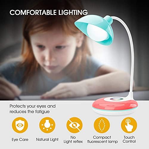 mafiti Kids Desk Lamp,LED Children Table Lamp,Dimmable Kids Lamp ,Eye-Caring USB Rechargeable,RGB Base Touch Control, Adjustable Gooseneck, Reading Night Light for Kids Christmas Birthday Gift