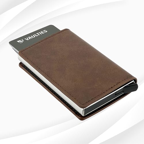 Men’s Leather RFID Wallet – Slim Aluminum Automatic Pop-Up Card Holder with 8 Card Slots, and RFID Blocking for Credit Card Protection (Brown)3