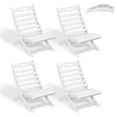 GREENVINES Folding-Xavier-Chairs Set of 4 | Wave | Portable Adirondack-Chair | HDPE Plastic | All Weather Fire-Pit Chair | White | for Beach Outdoor D