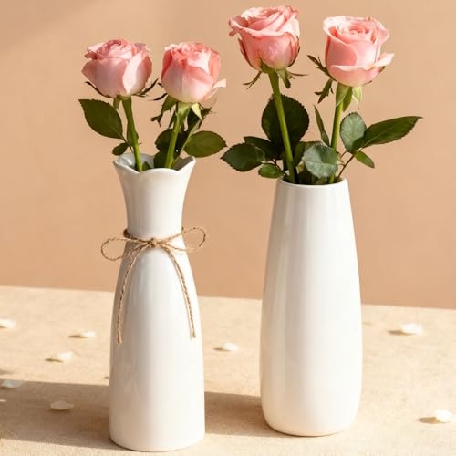 Arawat 2er Blumenvasen Keramik Vase Weiß 20cm Tulpenvase Set für...