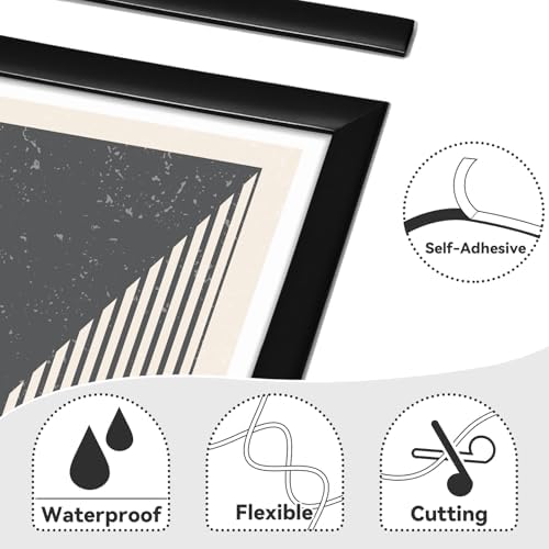 JSIWOTH 9.8 Ft Peel and Stick Matte Black Molding Trim - Waterproof for Wall, Baseboard, Edges, Borders, Window Frames, Backsplash Tiles - Flexible and Self Adhesive - 3