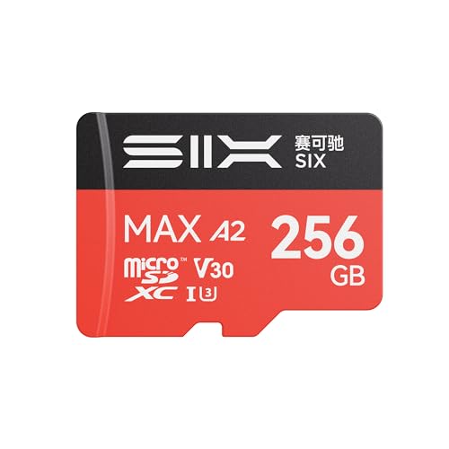 SIX M200 256GB Micro SD�J�[�h�ǂݎ��ő�190MB/�b 4K UHD�A���^�� - A2�AU3�AV30 microSDXC�������[�J�[�h 256GB �A�N�V�����J�����A�h���[���A�Q�[���@�A�_�b�V���J���A�d�b�p�A�_�v�^�[�t��