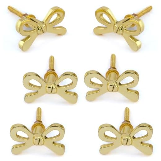 Perilla Home Set of 6 Brass Bow Knobs for Cabinet & Drawers Decorative Bow Knobs for Home Kitchen Cabinet Hardware Cupboard Metal knobs Door Dresser Wardrobe and Drawer Pulls