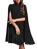 Rooscier Women's Mock Neck Cloak Sleeve Pleated Keyhole Back Flowy Party Midi Dress New Black Medium