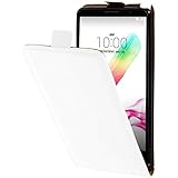 PhoneNatic Kunst-Lederhülle kompatibel mit LG G4 Stylus - Flip-Hülle weiß + 2 Schutzfolien