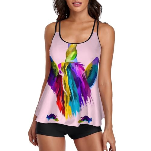 Maillot de bain tankini licorne colorée femme avec short de garçon