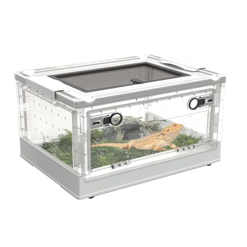OMEM Large Portable Reptile Tank with 360 View, Mesh Top, Foldable Frame, Bottom Pulley, Ideal Habitat for Gecko, Frog, Spider, Lizard, Turtle, Scorpion (White) by OMEM - Used condition - US$18.13