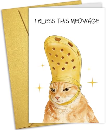 Funny Pope Cat Meme Wedding Cards, Humorous Pun Meow Engagement Card for Friend Bestie Newlywed Couple, Hilarious Wedding Anniversary Cards for Cat Lovers, Perfect Wedding Gifts for Couples, Friends & Spouses
