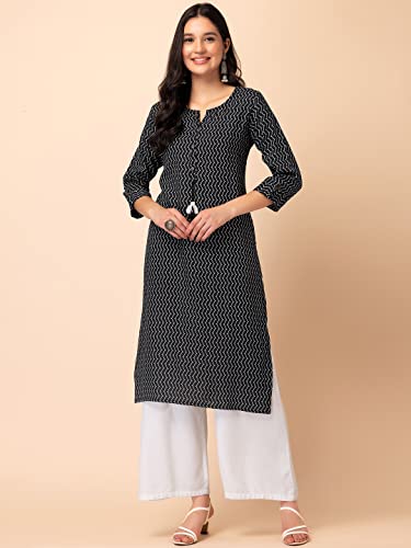 Image of Indya Womens Pink Floral Jaal Print Cotton Kurta And Printed Pants (Set of 2)