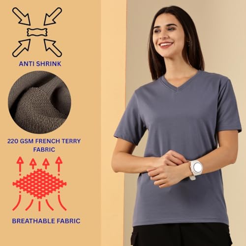 Image of Women's Pure Cotton Relaxed Fit V-Neck Half Sleeve T-Shirt | Gym Wear Casual Look T-Shirt | Regular Fitting with Comfort Wear for Women