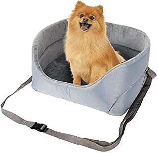 Ryoizen Pet Car Booster Seat Travel Carrier Bed with Removable Mat And Safe Belt Oxford Breathable Soft Velvet Washable Travel Bags for Dogs Cats or Other Small Pet(Gray42 * 36 * 20 cm)
