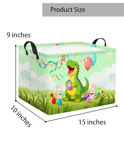 Image of Rectangular Easter Basket for Home Kitchen Baby Girls Basket Cute Storage Bin Organizer Shelf Book Room Decor(Happy Dinosaur)