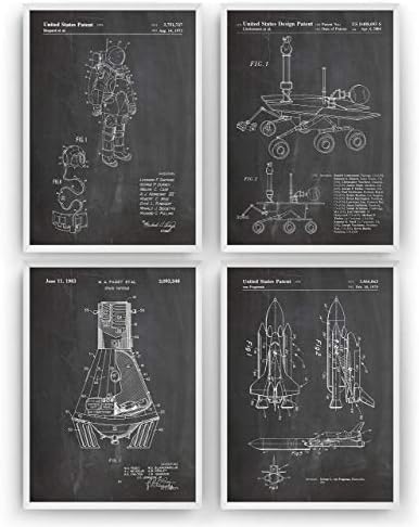 Outer Space Patent Print - Set Of 4 - Nasa Science Poster Gift Astronaut Vintage Blueprint Spaceship Aerospace Wall Art Bedroom Fan Decor Merchandise Rocket - Frame Not Included