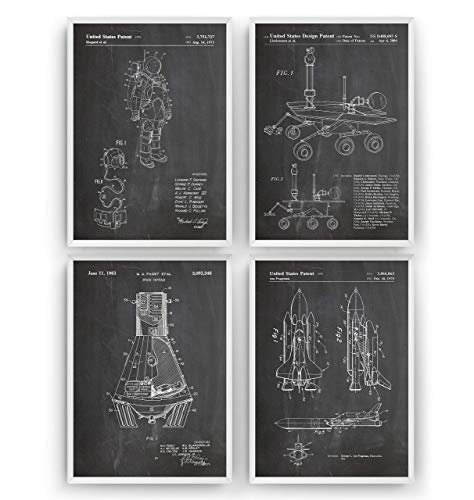 Outer Space Patent Print - Set Of 4 - Nasa Science Poster Gift Astronaut Vintage Blueprint Spaceship Aerospace Wall Art Bedroom Fan Decor Merchandise Rocket - Frame Not Included #TOP1