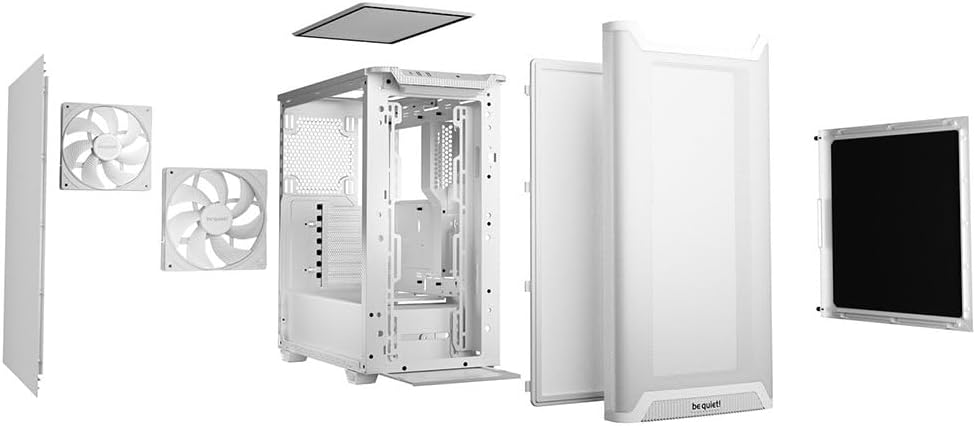 be quiet! Pure Base 501 White PC case | 2 Preinstalled Quiet Fans | Mid Case | USB 3.2 Gen | Quiet PC Case