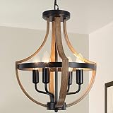 Heircido Farmhouse Light Fixtures Chandeliers, Geometric Hanging Pendant Light Fixtures, Retro Wood