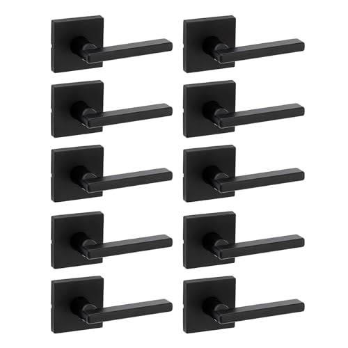 Image of Kwikset Halifax Interior Passage Door Handle, Lever for Closet and Hallway Doors, Reversible Non-Locking Handle Lever, Matte Black, with Microban Protection, 10 Pack
