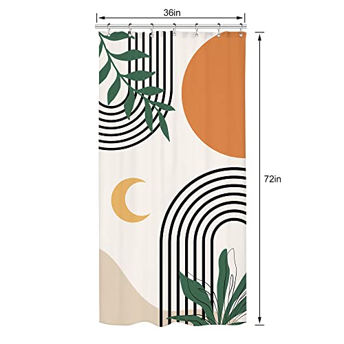 Image of Riyidecor Stall Boho Small Half Size 36x72 Inch Shower Curtain,Camper Abstract Mid Century Modern Aesthetic Geometric RV Single Narrow Dorm Decor Bathroom Set Polyester Waterproof Fabric Hooks