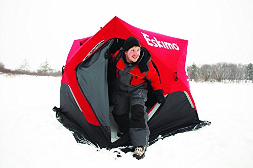 Eskimo Ff949 Fatfish Pop-Up Portable Hub-Style Ice Shelter, Wide Bottom Design 61 Sq Ft. Fishable Area, 3-4 Person Non-Insulated , Red , 99" X 99" #TOP1