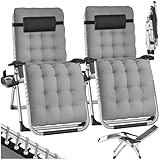 tectake® Lot de 2 Fauteuil de Jardin Chaise Longue Pliable & Inclinable avec Rembourrage Repose Pieds Accoudoirs Appuie tête Amovible Salon de Jardin Exterieur, Cadre Acier époxy, Mobilier