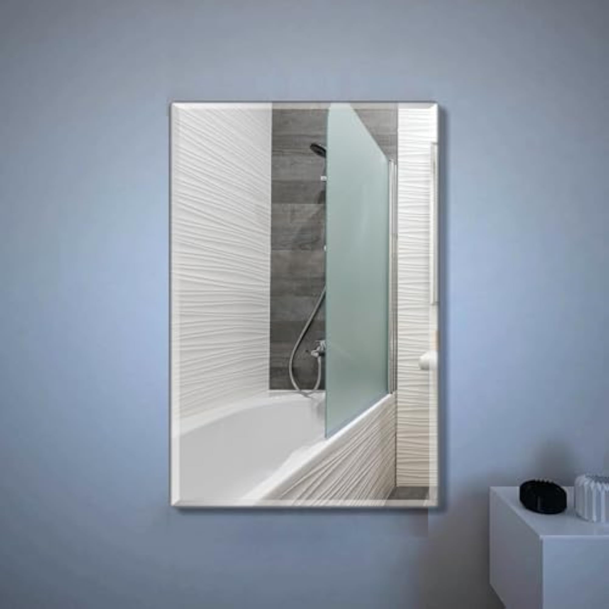 Beveled Frameless Rectangular Wall Mount HD Mirror, 12x18 Inch