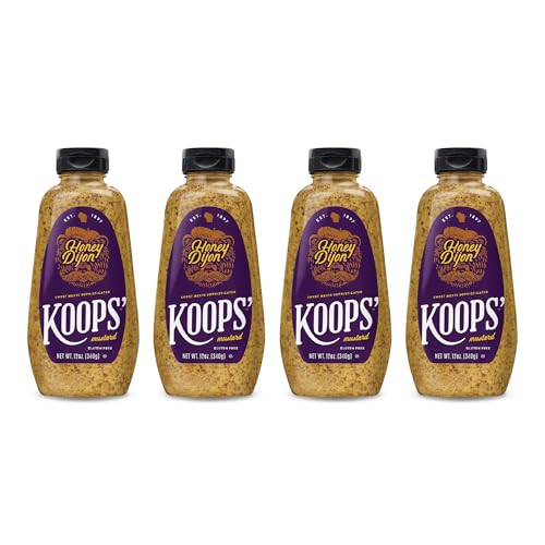 Image of Koops' Honey Dijon Mustard - Gourmet Mustard, Gluten-Free, Kosher, Made in USA, From Quality Mustard Seeds, Honey Mustard Sauce - 12 Oz, Pack of 4