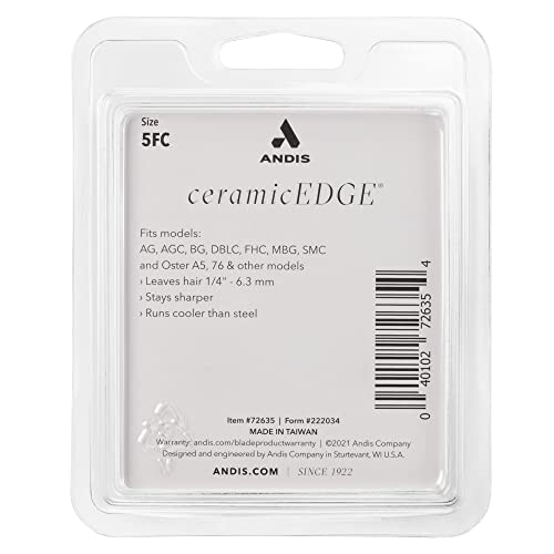 Andis CeramicEdge Lâmina de tosquiadeira de aço com infusão de carbono, tamanho 5FC, comprimento de