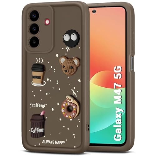 Image of Bintage Back Cover Compatible for Samsung Galaxy M47 5G | Cute 3D Taddy Ball Bear Milk Cake Coffee Silicon Case Full Body & Camera Protection - Brown