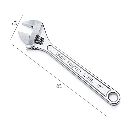 Amazon Basics 4-Piece Chrome-Plated Adjustable Wrench With Inch/Metric Scale, Includes: 6-Inch (152Mm), 8-Inch (203Mm), 10-Inch (254Mm), 12-Inch (305Mm) #TOP6