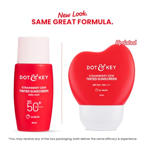 Image of Dot & Key Strawberry Dew Tinted Sunscreen In-Vivo Tested SPF 50+ PA++++ With New-Age UV Filters, Brightens & Protects Skin, Ultra-light, Blends Easily, With Niacinamide, Natural Finish, Non-Sticky | 50ml