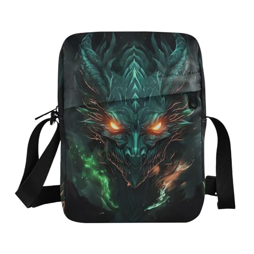Crossbody Bag Green Fire Flame Dragon Messenger Bag for Women Men Purse Shoulder Bag Satchel Bag with Adjustable Strap 214B5299