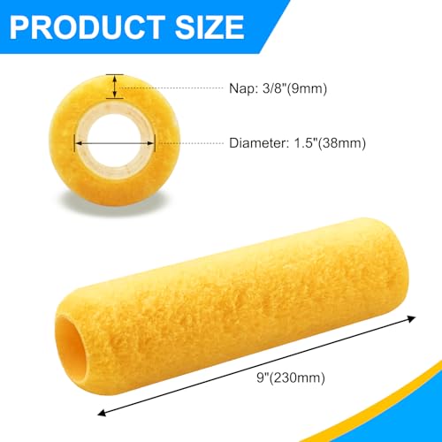 Great Andrew 3 PCS Paint Roller Covers 9 Inch, 3/8\" Nap Paint Roller Kit Dense Fibers for Painting Textured Semi Smooth Surfaces Walls, Ceilings, for 9\" Paint Roller Frame