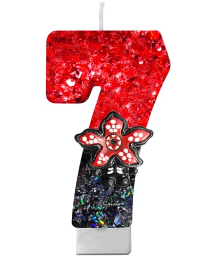 Red & Black Glitter Birthday Number Candle – Retro Sci-Fi Spooky Cake Candle with Holder, Clean-Burning Decoration for Halloween, 80s Theme & Teen Birthday Parties-7