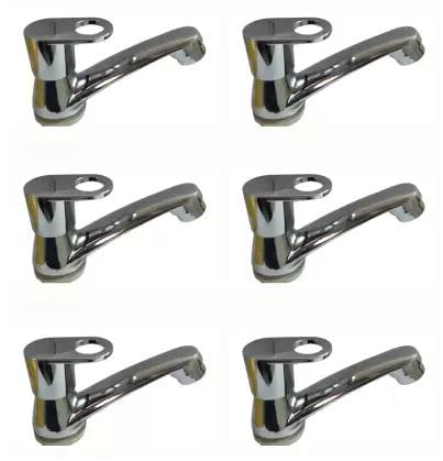SPAZIO Stainless Steel Opal Collection Pillar Cock/Wash Basin Tap/Bathroom Tap for Wash Basin & Sink Tap Disc Fitting Quarter Turn Form Flow Chrome Plated, Brass Disc, Pack of 6